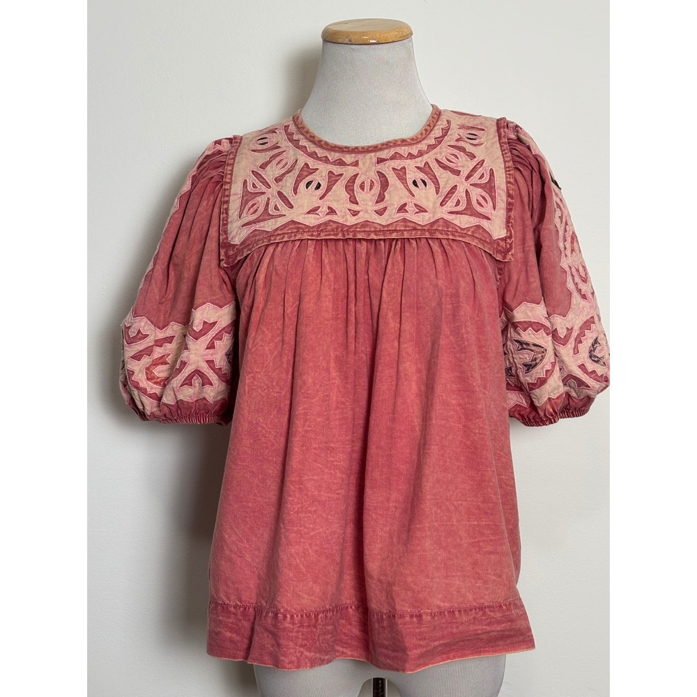 Ulla Johnson Womens Aleida Top 4 Embroidered Puff Sleeve Cottage Boho Peasant